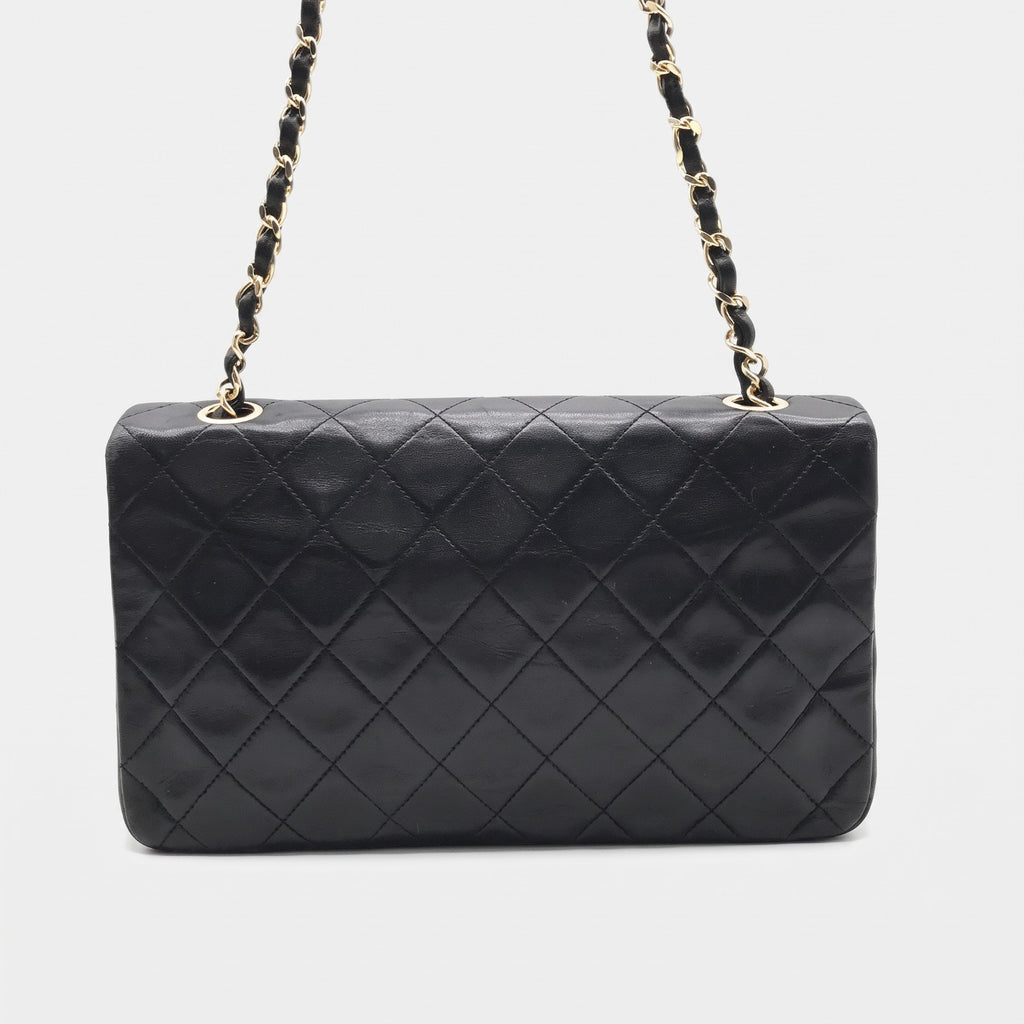 Excellent Condition CHANEL Coco Mark Matelassé Lambskin Full Flap Chain Shoulder Bag, Black
