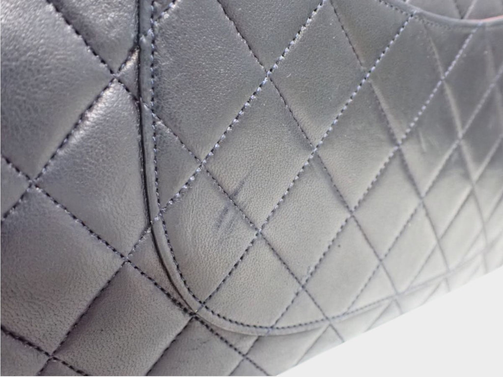CHANEL Matelassé Double Flap Coco Mark Black Gold Lambskin Vintage No Serial Number Used