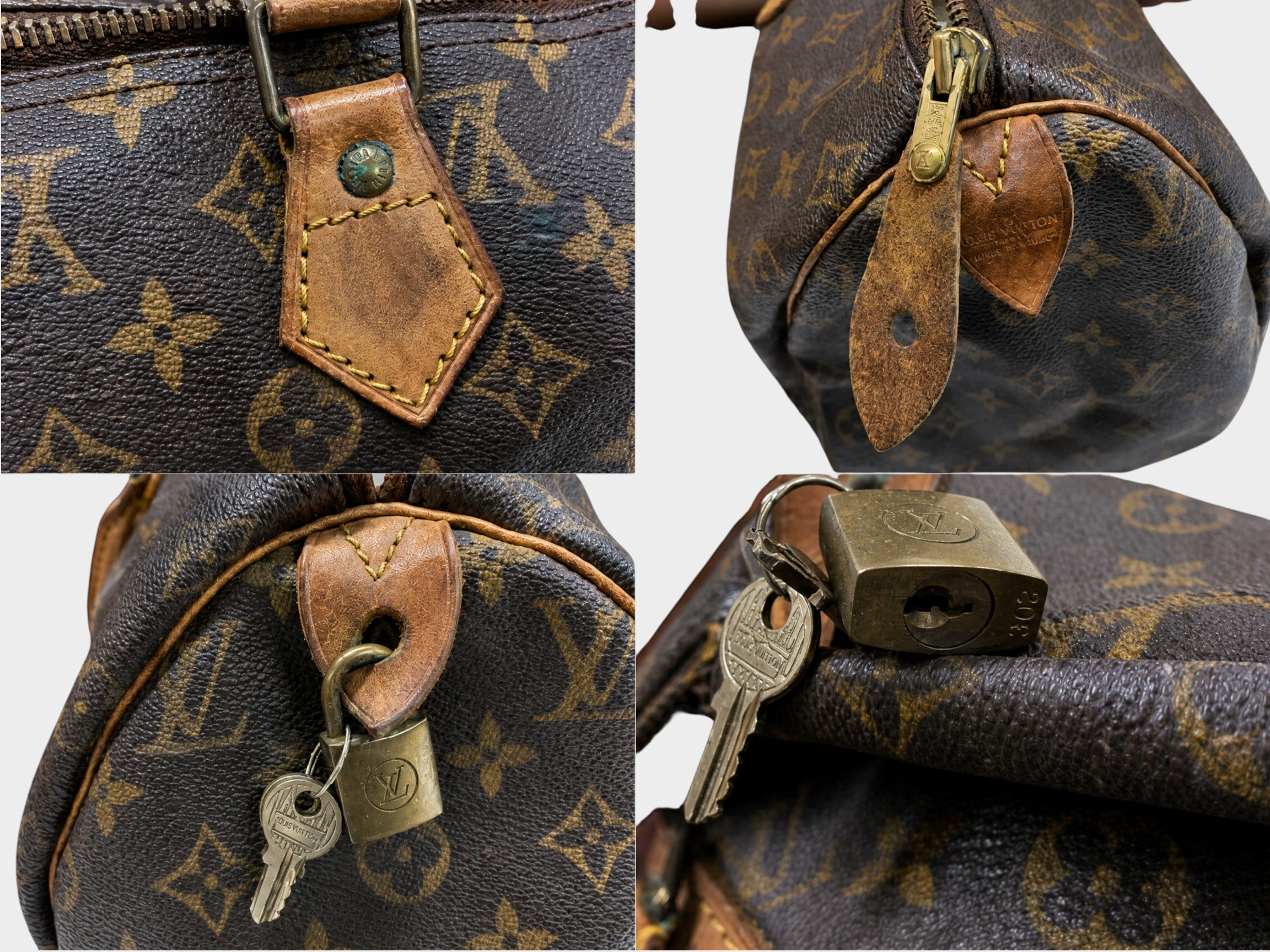 Louis Vuitton Monogram Speedy 40 Handbag M41522 with Padlock and Key, As-is Condition