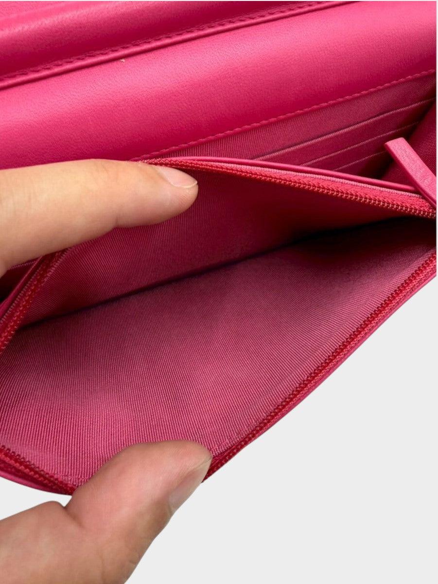 CHANEL Matelassé Chain Wallet, Lambskin, Pink