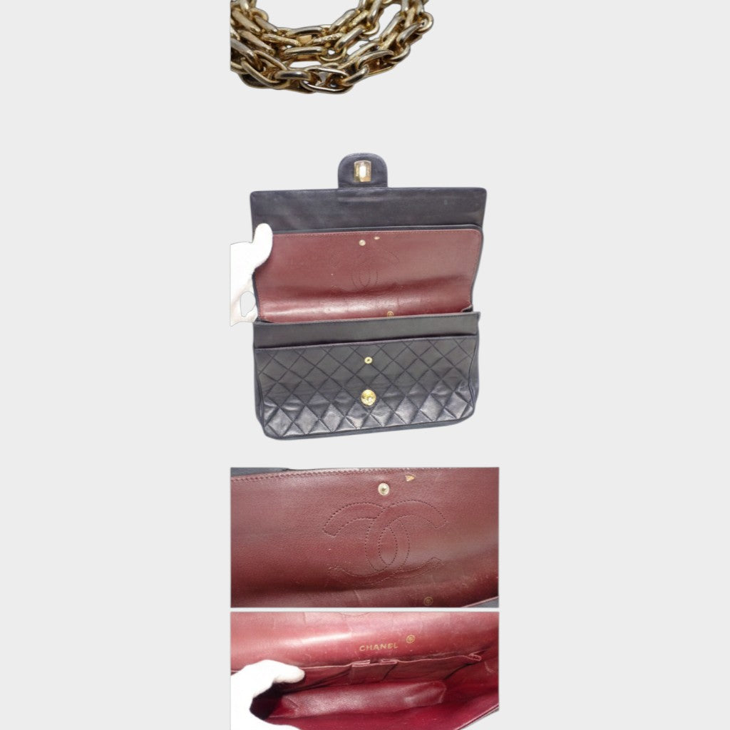 CHANEL Matelassé Double Flap Coco Mark Black Gold Lambskin Vintage No Serial Number Used