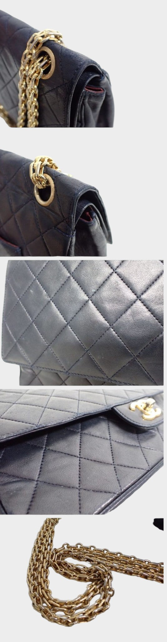 CHANEL Matelassé Double Flap Coco Mark Black Gold Lambskin Vintage No Serial Number Used