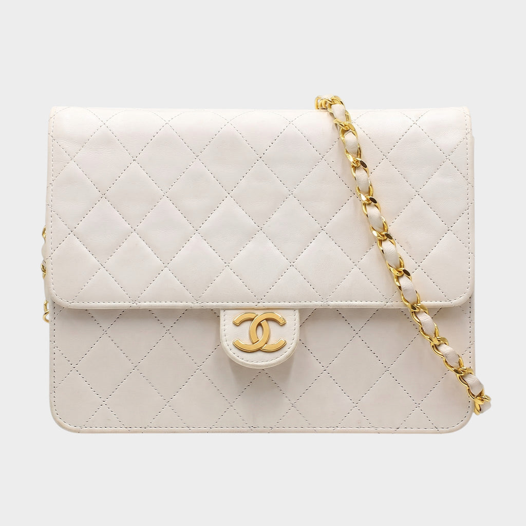 Chanel Leather Matelassé Push-Lock Chain Shoulder Bag White Tasche