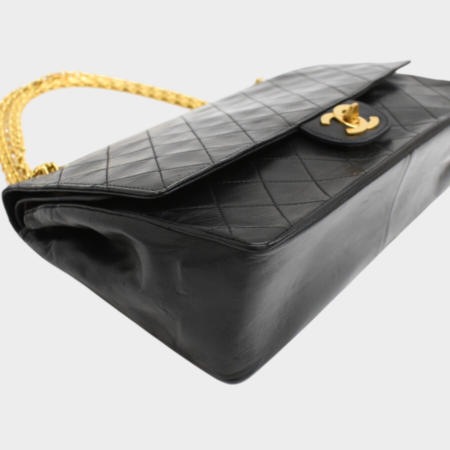 Excellent Condition CHANEL Chain Shoulder Bag Matelassé Coco Mark Lambskin Black Gold Hardware