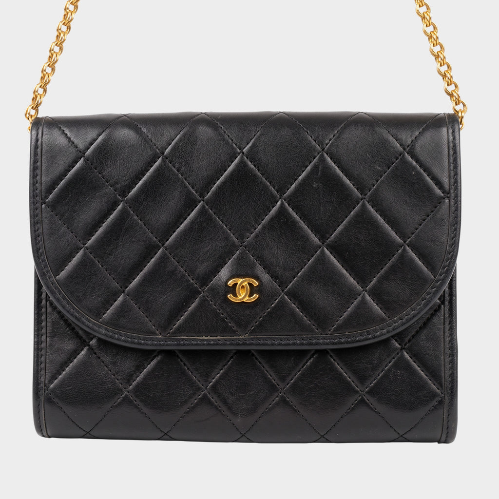 Chanel Matelassé Chain Shoulder Bag, Lambskin, Black, Gold Hardware, Vintage CHANE