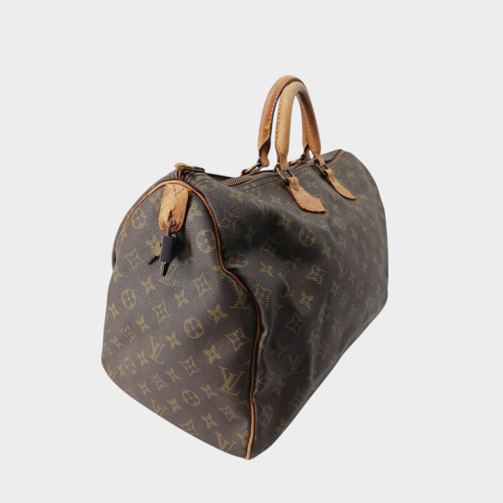 Louis Vuitton Monogram Speedy Handbag Boston Bag with Padlock