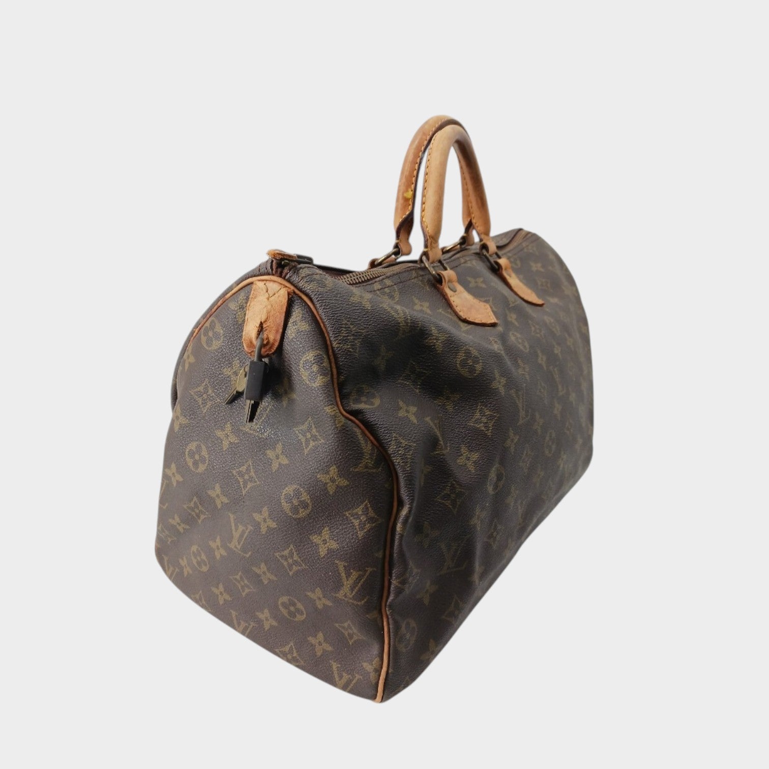 Louis Vuitton Monogram Speedy Handbag Boston Bag with Padlock