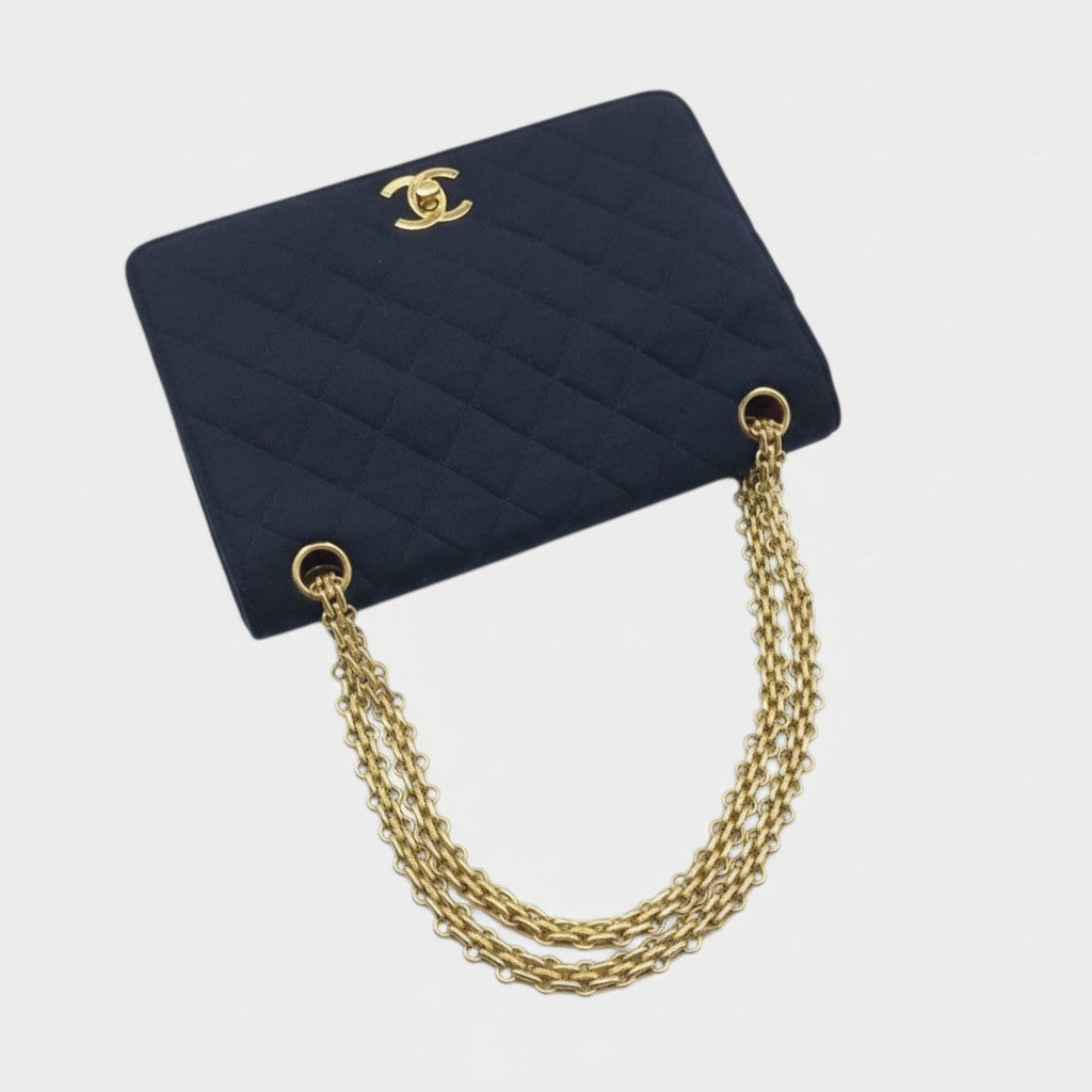 Excellent Condition CHANEL Coco Mark Matelassé Chain Shoulder Bag, Cotton, Tasche