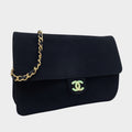 CHANEL Coco Mark Matelassé Canvas Shoulder Bag with Gold Hardware, Women's, Black