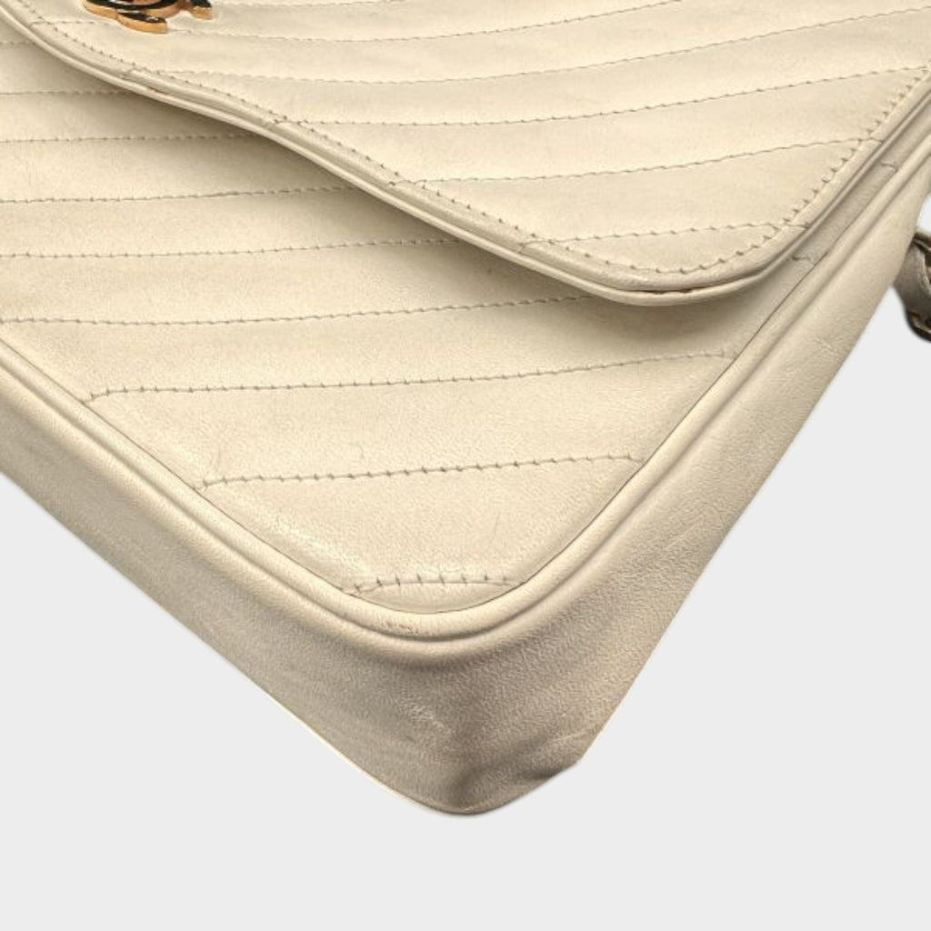 Chanel Bias Stitch Chain Shoulder Bag Coco Mark Push Lock Gold Hardware Lambskin Vintage