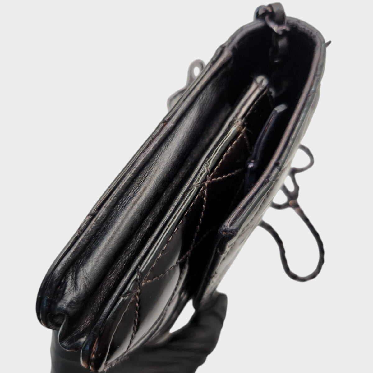 CHANEL Matelassé Enamel Chain Wallet Shoulder Bag with Coco Mark, Black