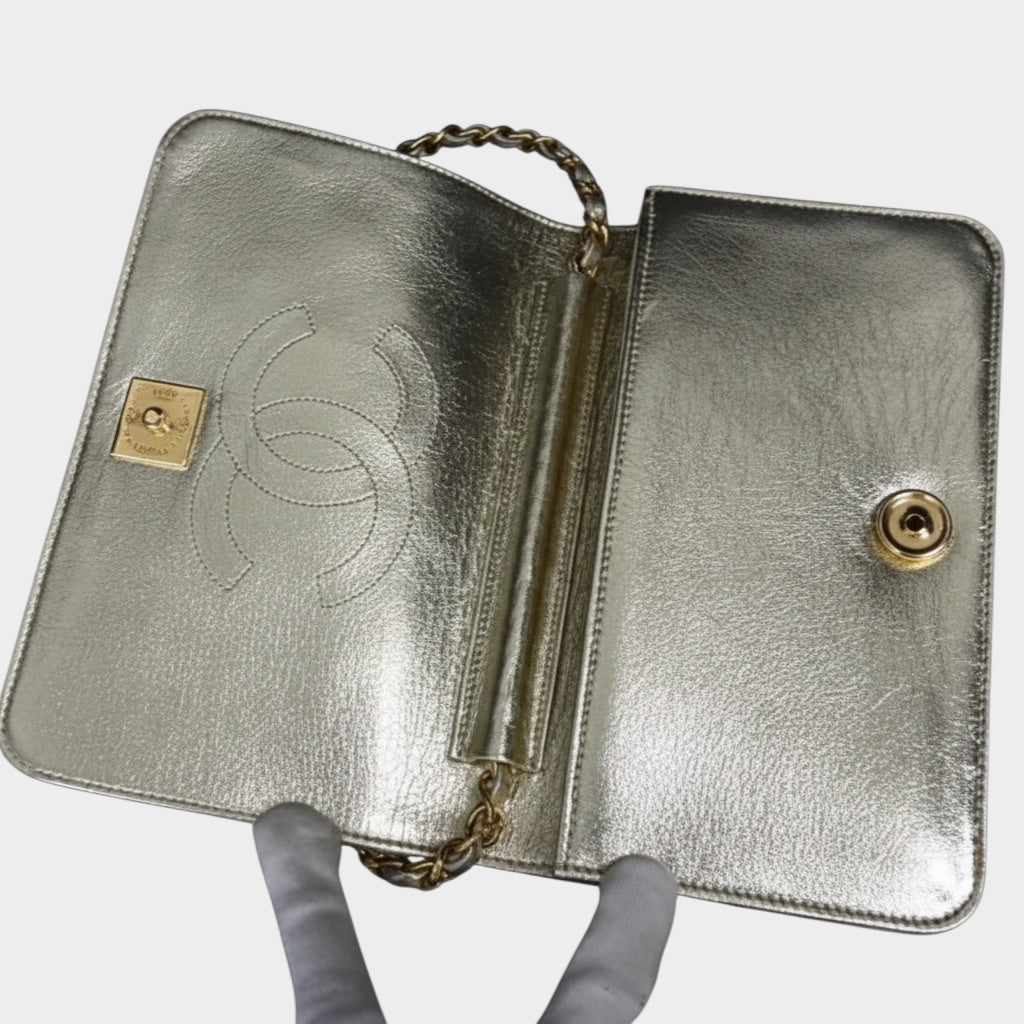 CHANEL Coco Mark Matelassé Leather Crossbody Shoulder Bag with Gold Hardware, Gold Tone,