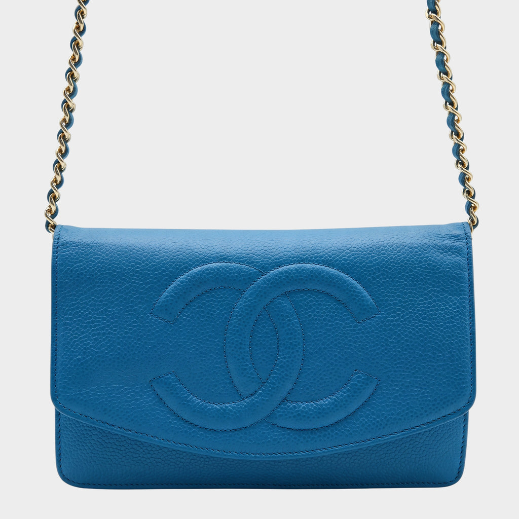 CHANEL Coco Mark Caviar Skin Chain Wallet Pouch Tasche