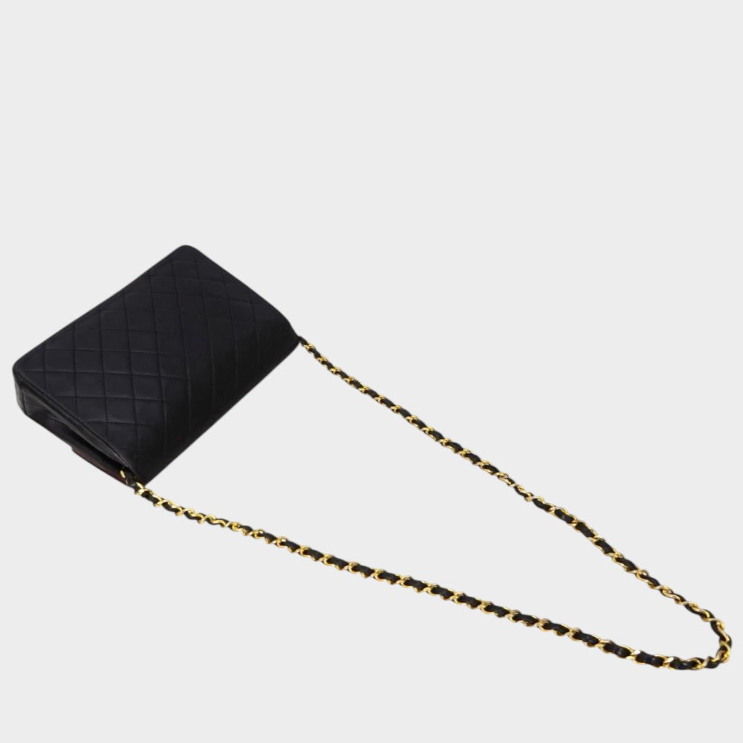Vintage Matelassé Coco Mark Turnlock Circle Black Lambskin Gold Chain Shoulder Bag &nbsp;