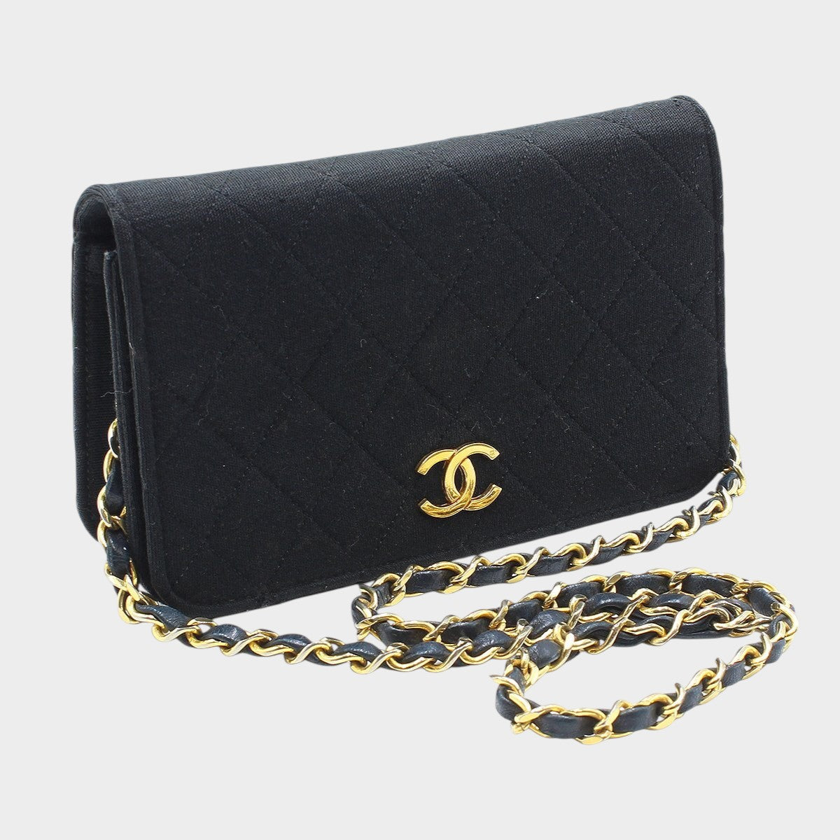 Chanel Jersey Mini Matelassé Chain Shoulder Bag, Black with Gold Hardware, Vintage,