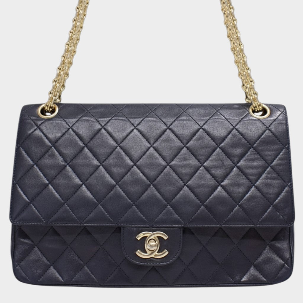 CHANEL Matelassé Double Flap Coco Mark Black Gold Lambskin Vintage No Serial Number Used