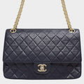 CHANEL Matelassé Double Flap Coco Mark Black Gold Lambskin Vintage No Serial Number Used