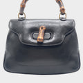GUCCI Bamboo Handbag, Black Leather, Gold Hardware, Tasche
