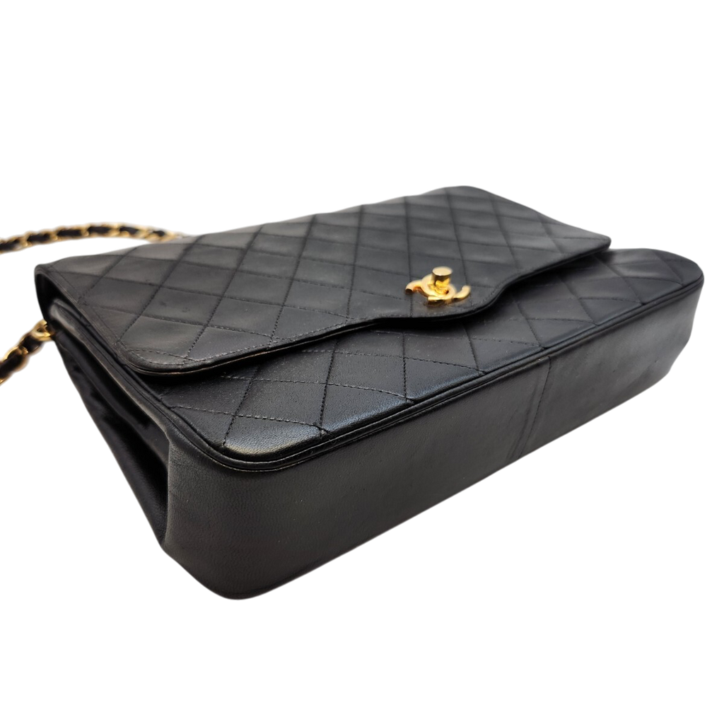 CHANEL Matelassé Lambskin Chain Shoulder Bag, Black with Gold Hardware, Vintage