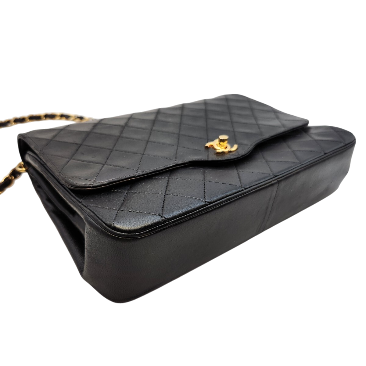 CHANEL Matelassé Lambskin Chain Shoulder Bag, Black with Gold Hardware, Vintage