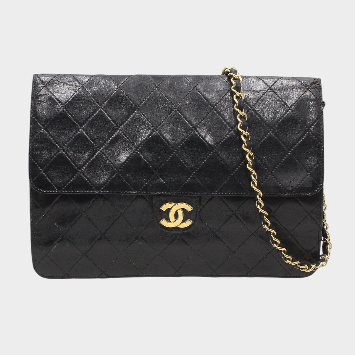 Chanel Matelassé Push-Lock Chain Tasche Bag, Black with Gold