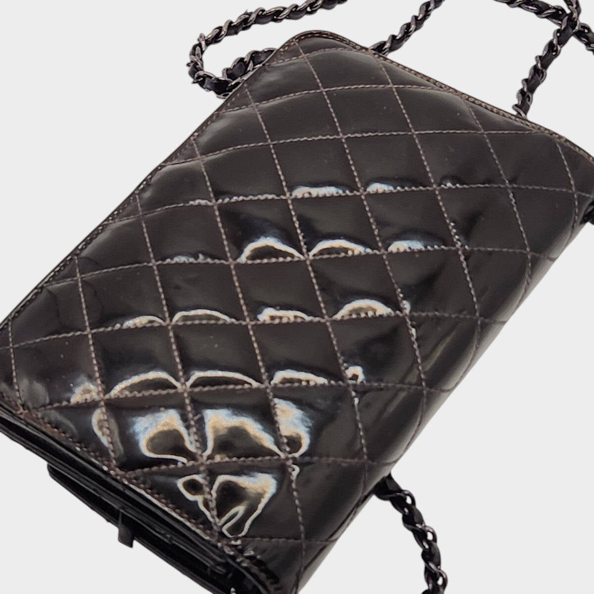 CHANEL Matelassé Enamel Chain Wallet Shoulder Bag with Coco Mark, Black