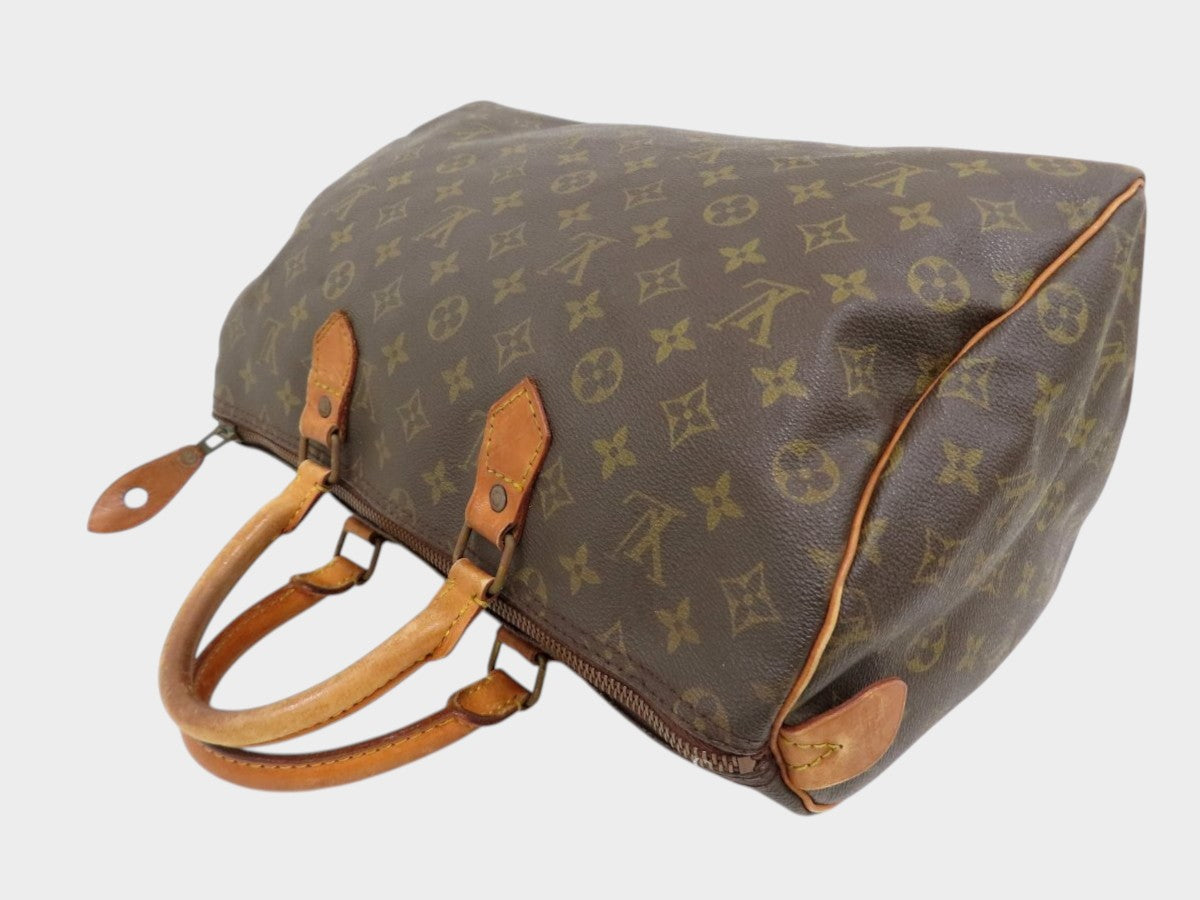 LOUIS VUITTON◆Monogram Speedy◆Toile fabric, calf leather, genuine leather◆Handbag, mini Boston bag◆Brown, gold