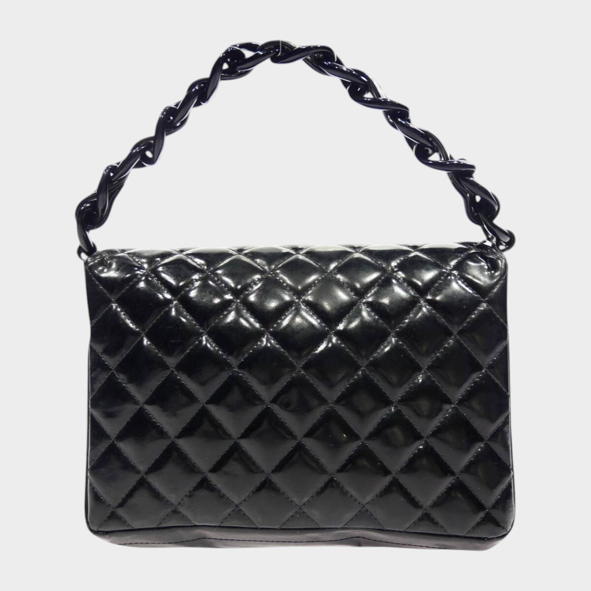 CHANEL Matelassé Chain Handbag, Coco Mark, Silver Hardware, Patent Leather, Enamel, Black, Women'