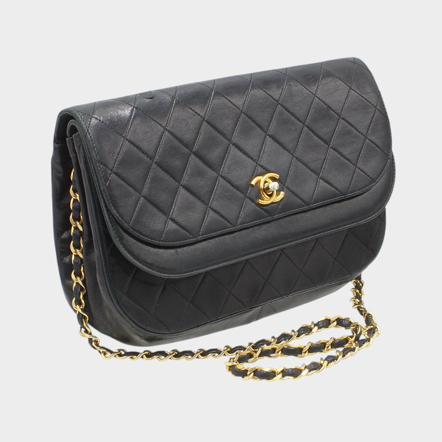 Chanel Matelassé Leather Turnlock Double Flap Chain Shoulder Bag Vintage CHANEL Women's★