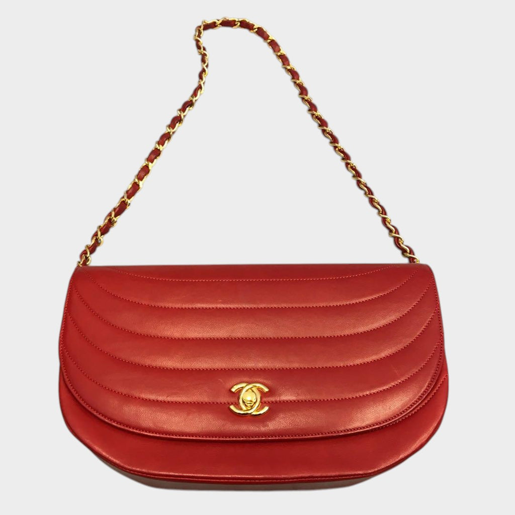 CHANEL Half-Moon Shoulder Bag, Leather, Coco Mark, Turnlock