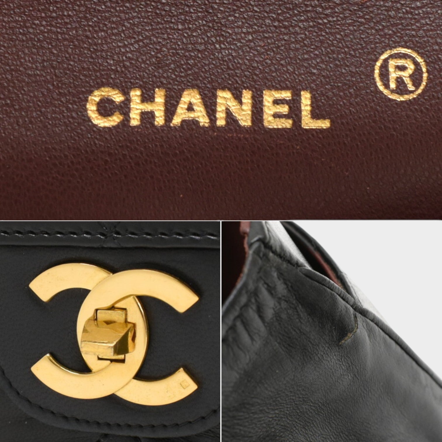 Excellent Condition CHANEL Chain Shoulder Bag Matelassé Coco Mark Lambskin Black Gold Hardware