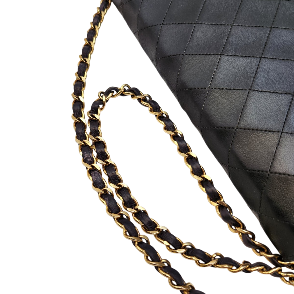 CHANEL Matelassé Lambskin Chain Shoulder Bag, Black with Gold Hardware, Vintage