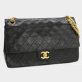 Excellent Condition CHANEL Chain Shoulder Bag Matelassé Coco Mark Lambskin Black Gold Hardware