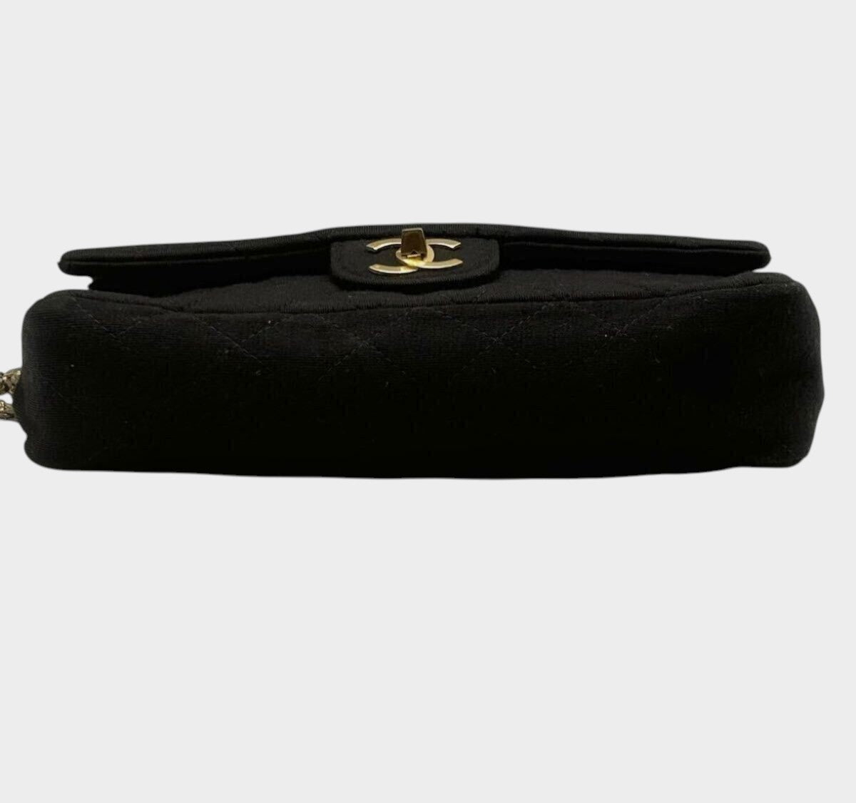 CHANEL Matelassé 25 Coco Mark Cotton Double Flap Chain Shoulder Bag, Black, in excellent condition, made in France