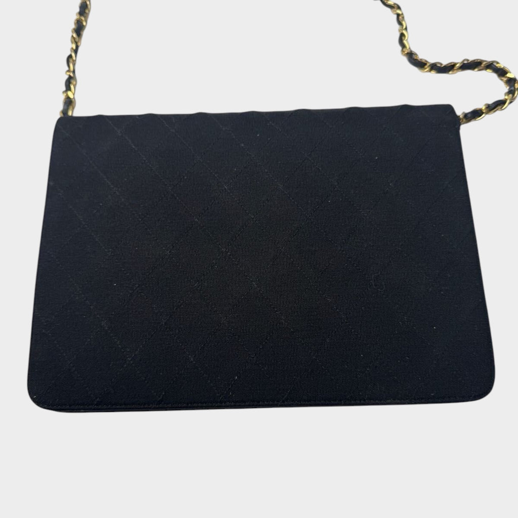 Chanel Matelassé Cotton Chain Shoulder Bag, Single Flap, Gold Hardware, Black
