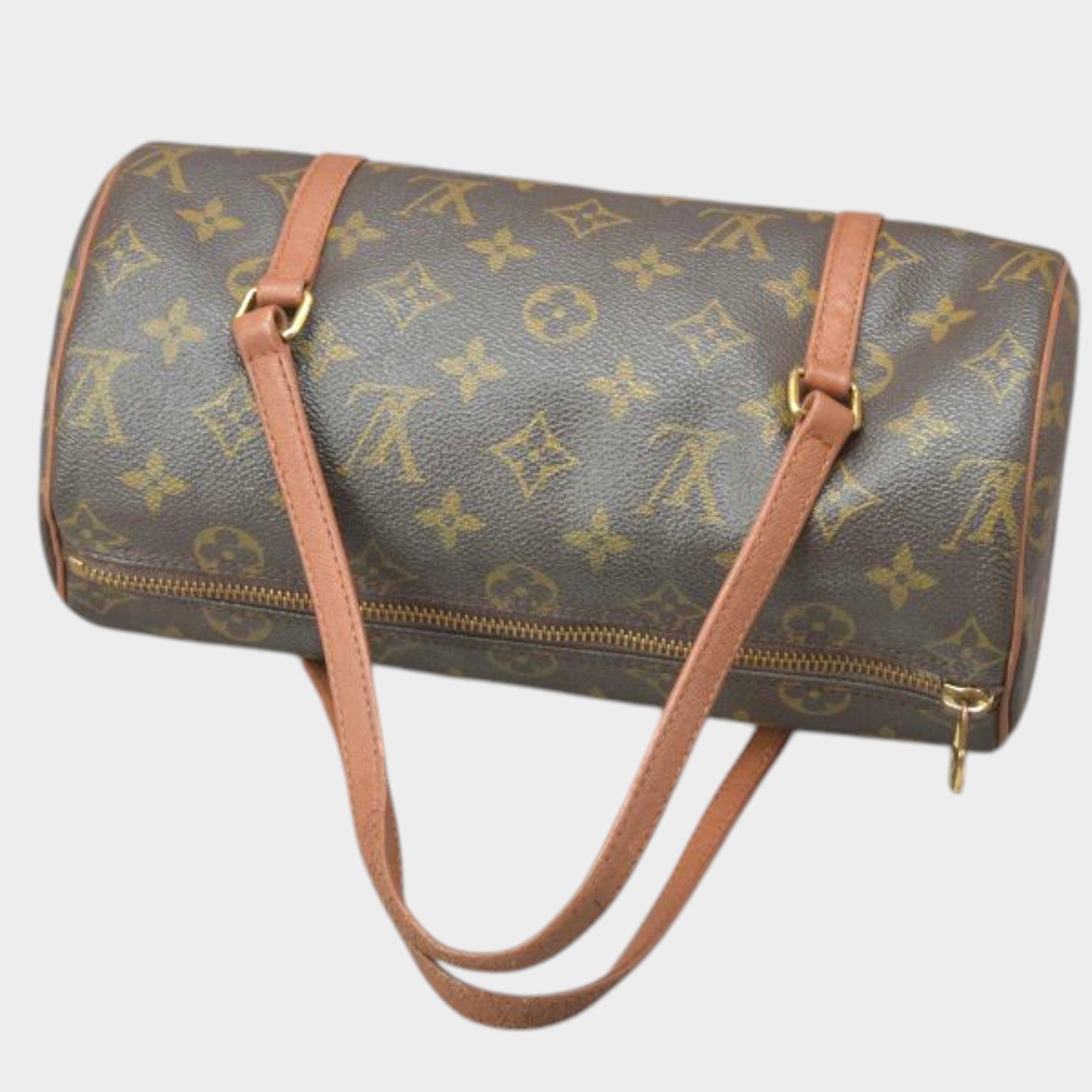 Louis Vuitton Papillon 26 handbag, Monogram leather, brown, M51366, cylindrical shape, Papillon PM, vintage bag /080528-86/