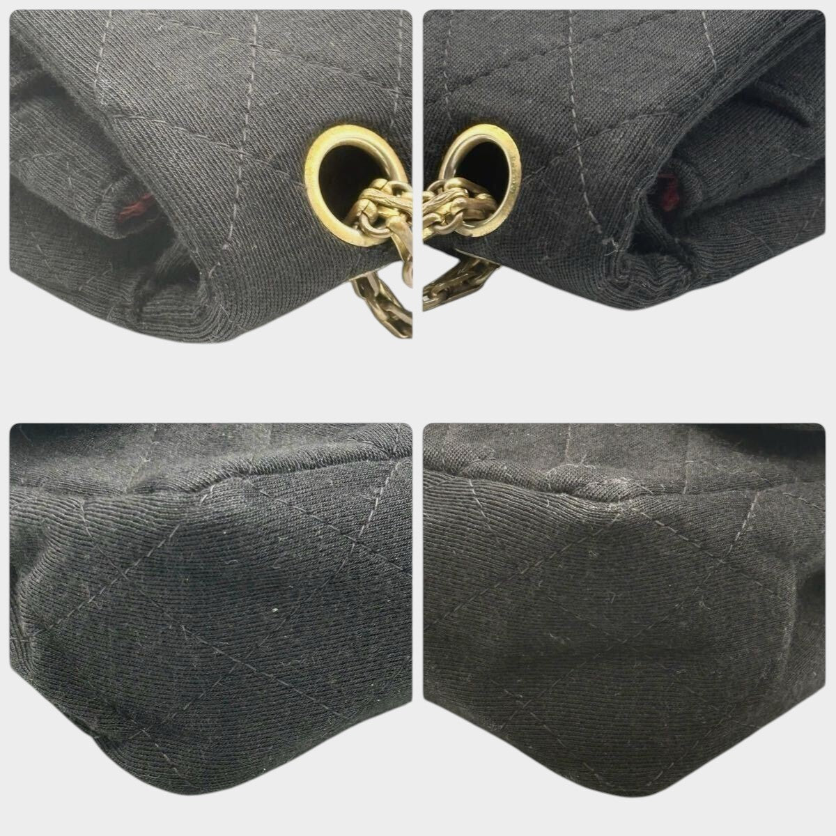 CHANEL Matelassé 25 Coco Mark Cotton Double Flap Chain Shoulder Bag, Black, in excellent condition, made in France