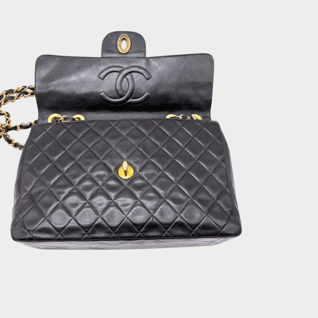 CHANEL Large Matelassé Chain Shoulder Bag, Lambskin, Black, Tasche