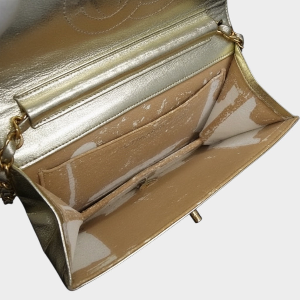 CHANEL Coco Mark Matelassé Leather Crossbody Shoulder Bag with Gold Hardware, Gold Tone,
