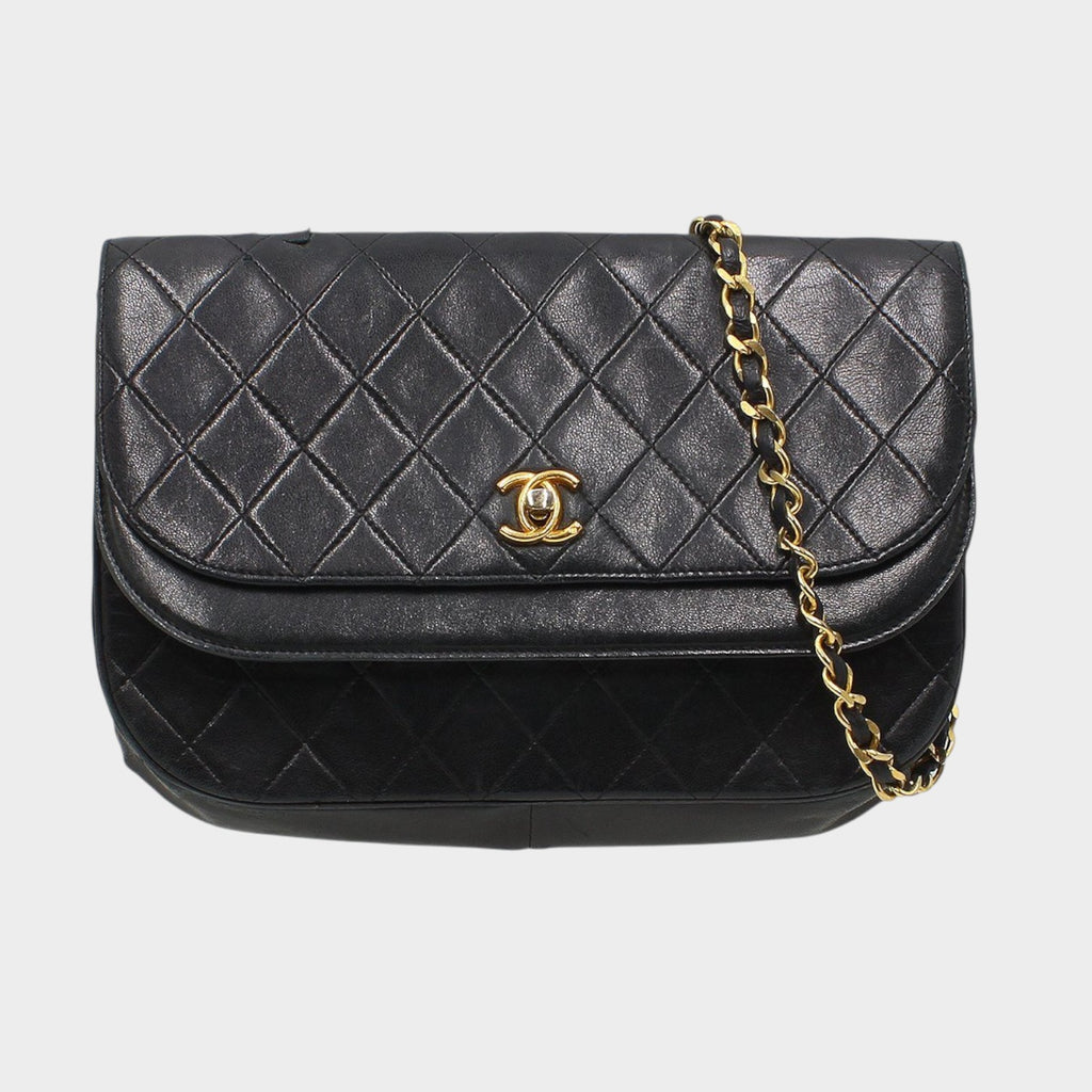 Chanel Matelassé Leather Turnlock Double Flap Chain Shoulder Bag Vintage CHANEL Women's★