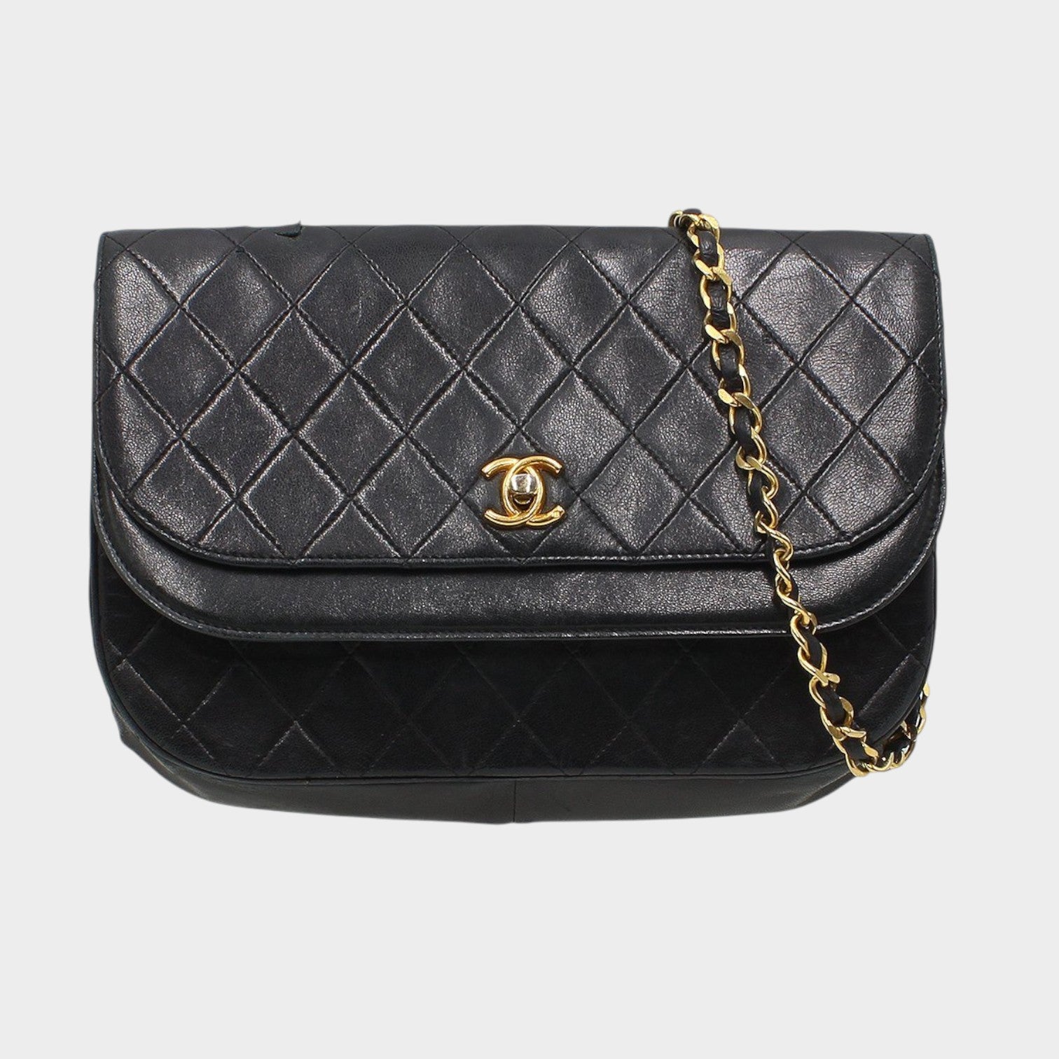 Chanel Matelassé Leather Turnlock Double Flap Chain Shoulder Bag Vintage CHANEL Women's★