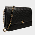 CHANEL Matelassé Lambskin Chain Shoulder Bag, Black with Gold Hardware, Vintage