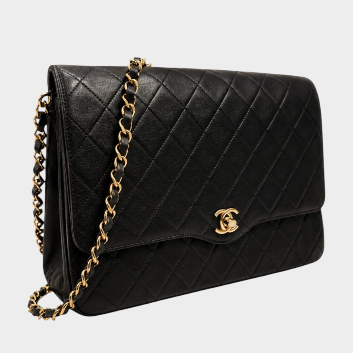 CHANEL Matelassé Lambskin Chain Shoulder Bag, Black with Gold Hardware, Vintage