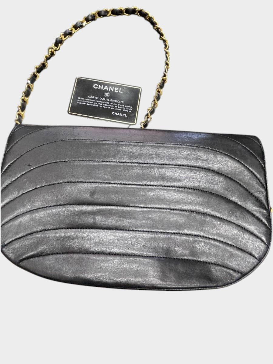 CHANEL Half Moon Leather Turnlock Chain Vintage Shoulder Bag (Serial Number 0)