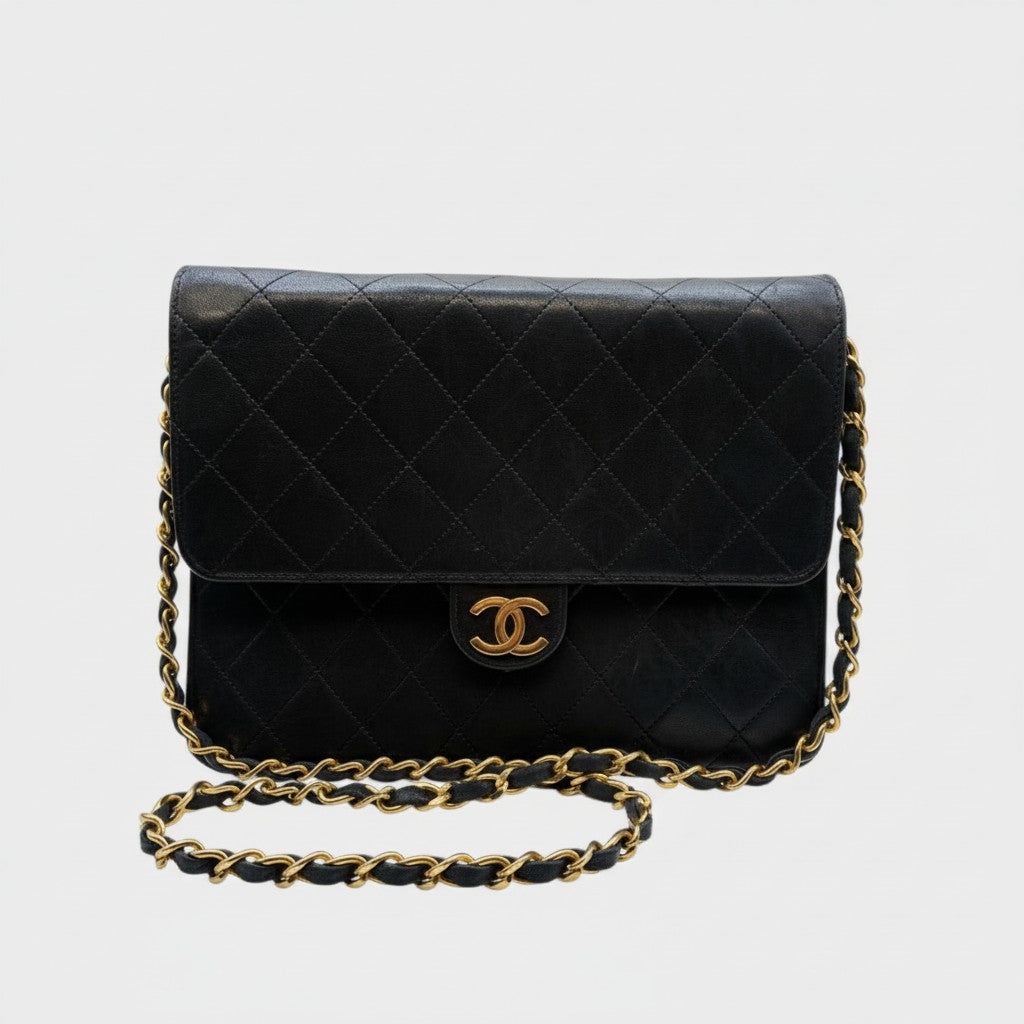 CHANEL Matelassé Push-Lock Chain Shoulder Bag, Black Tasche