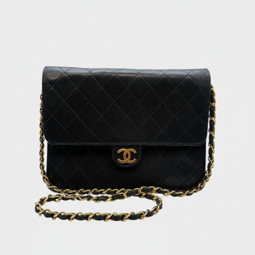 CHANEL Matelassé Push-Lock Chain Shoulder Bag, Black Tasche