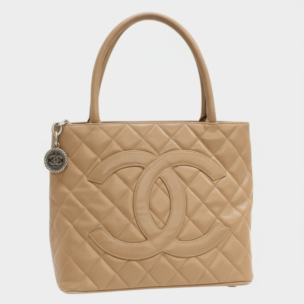 Chanel Reissue Tote Handbag A01804 Caviar Skin Beige Silver Tasche