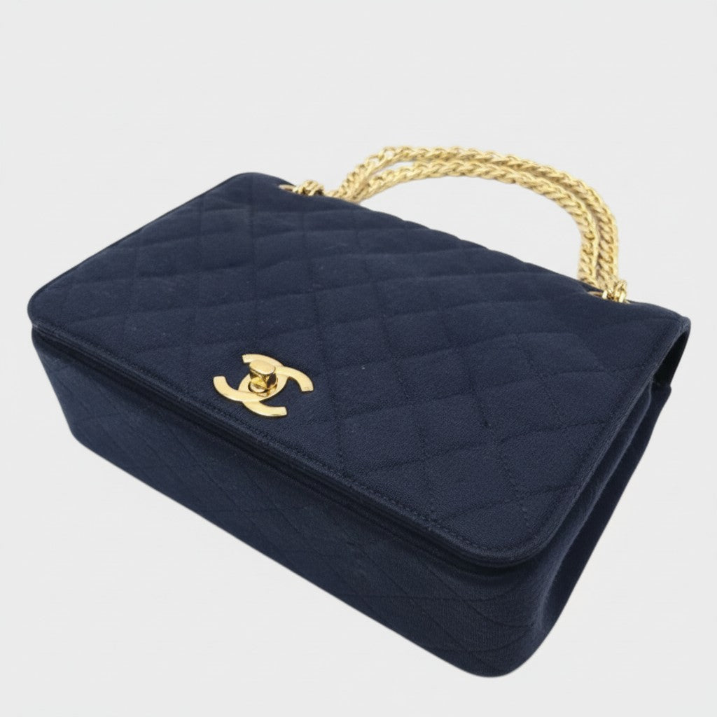 Excellent Condition CHANEL Coco Mark Matelassé Chain Shoulder Bag, Cotton, Tasche
