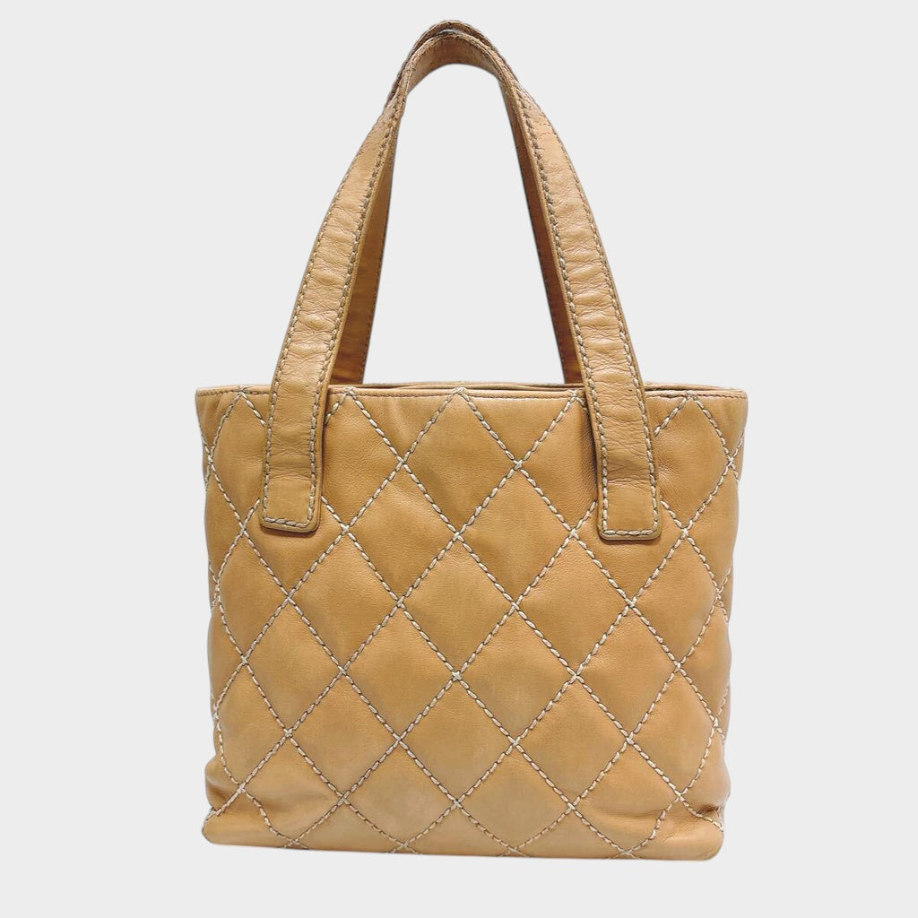 [Chanel] Wild Stitch Tote Bag, Beige, Handbag, Gold Hardware, Authentic, Tasche