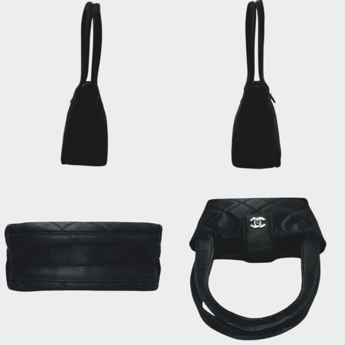 Mini Matelassé Satin Handbag, Black, Turnlock Closure, Mini Size, Compact, Boutique Style, tasche